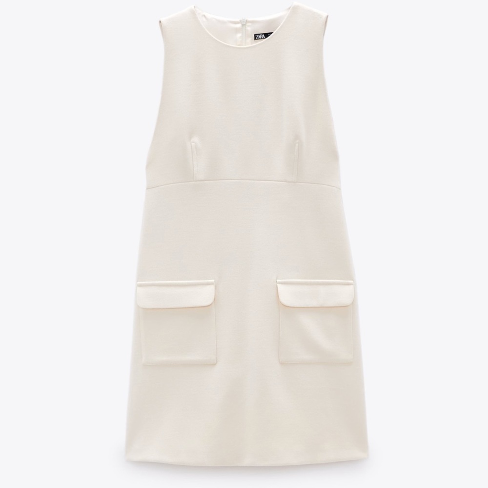 ZARA NWT WOMEN’S POCKET MINI SLEEVELESS DRESS CREAM WHITE EXTRA SMALL